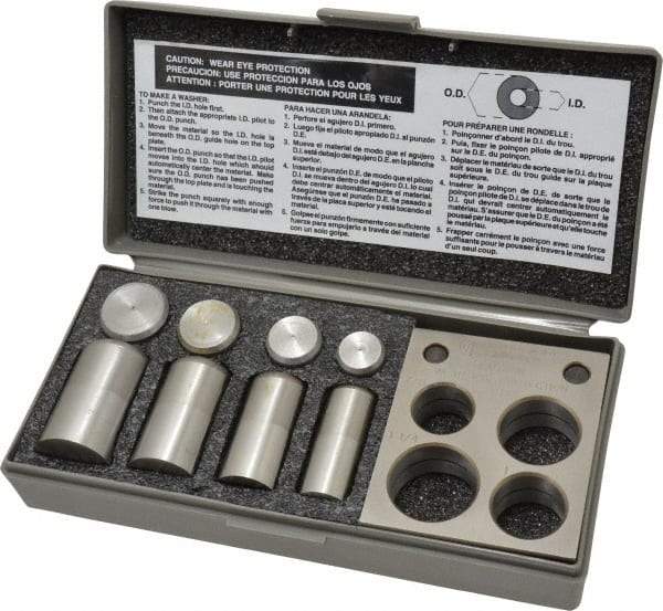 Precision Brand - 7/8 to 1-1/4 Inch Diameter Shim Punch and Die Set - 7/8, 1, 1-1/8 and 1-1/4 Inch Diameter, 4 Piece - Americas Industrial Supply