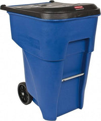 Rubbermaid - 95 Gal Blue Rectangle Trash Can - Polyethylene, 45.6" High x 35.4" Long x 27.3" Wide - Americas Industrial Supply