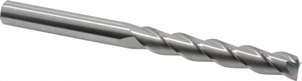SGS - 1/2", 3-1/8" LOC, 1/2" Shank Diam, 6" OAL, 3 Flute, Solid Carbide Square End Mill - Single End, Uncoated, Spiral Flute, 38° Helix, Right Hand Cut, Right Hand Flute, Series 43 - Americas Industrial Supply