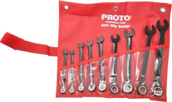 Proto - 9 Piece, 9/32" to 3/4", 12 Point Combination Wrench Set - Inch Measurement Standard, Black/Chrome Finish, Comes in Pouch - Americas Industrial Supply