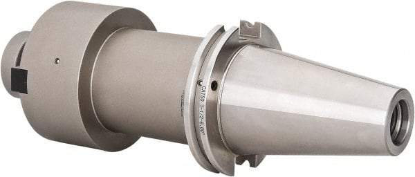 Accupro - CAT50 Taper Shank 1-1/2" Pilot Diam Shell Mill Holder - 6" Flange to Nose End Projection, 3/4-16 Lock Screw, Through-Spindle & DIN Flange Coolant - Exact Industrial Supply