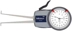 Mitutoyo - 0.8 to 1.6" Inside Dial Caliper Gage - 0.0005" Graduation, 0.0015" Accuracy, 3.3" Leg Length, 0.26" Deep x 0.06" Wide Groove, Ball Contact Points - Americas Industrial Supply