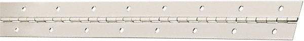 National Mfg. - 30" Long x 1-1/2" Wide, Steel Satin Nickel Coating Continuous Hinge - 0.042" Thick with Holes - Americas Industrial Supply