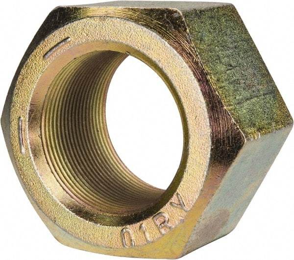 Value Collection - 2-12 UN Steel Right Hand Hex Nut - 3-1/8" Across Flats, 1-23/32" High, Zinc Yellow Dichromate Finish - Americas Industrial Supply