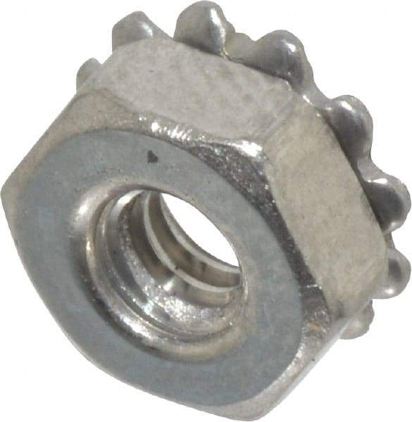 Value Collection - #4-40, 0.109" High, Uncoated, Stainless Steel Hex Nut with External Tooth Washer - 9/32" Washer Diam, 1/4" Width Across Flats, Grade 18-8 - Americas Industrial Supply