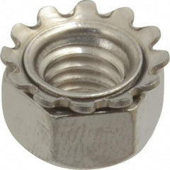 Value Collection - 5/16-18, 0.328" High, Uncoated, Stainless Steel Hex Nut with External Tooth Washer - 37/64" Washer Diam, 1/2" Width Across Flats, Grade 18-8 - Americas Industrial Supply