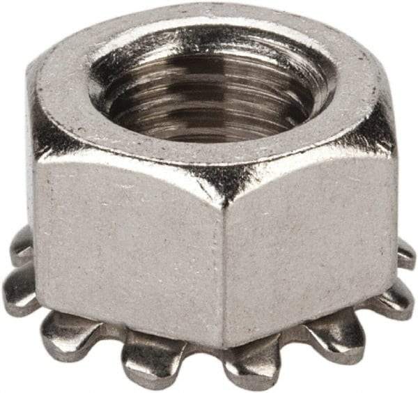 Value Collection - 5/16-24, 0.328" High, Uncoated, Stainless Steel Hex Nut with External Tooth Washer - 37/64" Washer Diam, 1/2" Width Across Flats, Grade 18-8 - Americas Industrial Supply