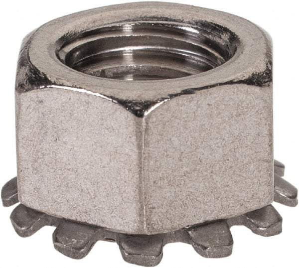 Value Collection - 3/8-16, 0.391" High, Uncoated, Stainless Steel Hex Nut with External Tooth Washer - 21/32" Washer Diam, 9/16" Width Across Flats, Grade 18-8 - Americas Industrial Supply