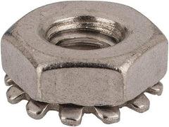 Value Collection - #10-24, 5/32" High, Uncoated, Stainless Steel Hex Nut with External Tooth Washer - 13/32" Washer Diam, 3/8" Width Across Flats, Grade 18-8 - Americas Industrial Supply