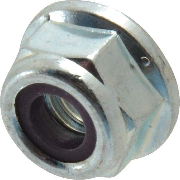 Value Collection - 1/4-20 UNC Grade 2 Hex Flange Lock Nut with Nylon Insert - 7/16" Width Across Flats, 5/16" High, Zinc-Plated Finish - Americas Industrial Supply