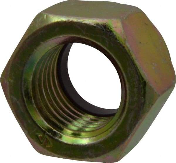 Value Collection - 1-8 UNC Grade 8 Hex Lock Nut with Nylon Insert - 1-7/16" Width Across Flats, 1-3/64" High, Zinc Yellow Dichromate Finish - Americas Industrial Supply