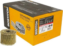Stanley Bostitch - 11 Gauge 0.12" Shank Diam 3-1/4" Long Framing Nails for Power Nailers - Steel, Yellow Zinc Finish, Smooth Shank, Coil Wire Collation, Round Head, Diamond Point - Americas Industrial Supply
