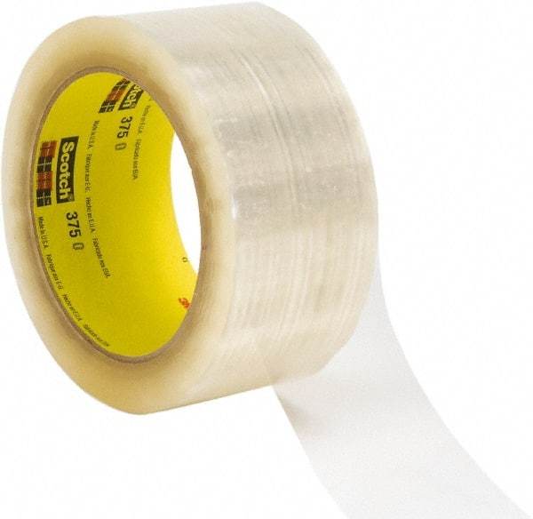 3M - 72mm x 914m Clear Rubber Adhesive Sealing Tape - Polypropylene Film Backing, 3.1 mil Thick, 35 Lb Tensile Strength, Series 375 - Americas Industrial Supply