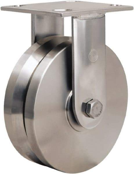 Hamilton - 6" Diam x 2" Wide, Stainless Steel Swivel Caster - 800 Lb Capacity, Top Plate Mount, 3-3/4" x 4-1/2" Plate, Delrin Bearing - Americas Industrial Supply