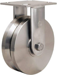 Hamilton - 6" Diam x 2" Wide, Stainless Steel Rigid Caster - 800 Lb Capacity, Top Plate Mount, 3-3/4" x 4-1/2" Plate, Delrin Bearing - Americas Industrial Supply