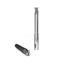 Square End Mill: 5/16'' Dia, 7/16'' LOC, 5/16'' Shank Dia, 4'' OAL, 3 Flutes, Solid Carbide Single End, Uncoated, Upcut Flute, 37 ° Helix, Centercutting, RH Cut, RH Flute, Series 1026 & Alumigator
