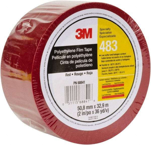 3M - 36 Yds. x 1", Red Polyethylene Film Tape - 483 Series, 5 mil Thick, 10 Lb./Inch Tensile Strength - Americas Industrial Supply