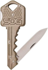 SOG Specialty Knives - 1-1/2" Blade, Straight Drop Point Folding Knife - 2-1/2" Closed Length, Stainless Steel - Americas Industrial Supply