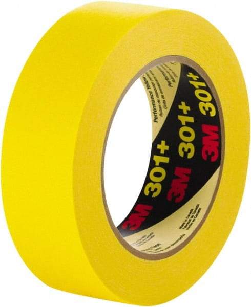 3M - 24mm Wide x 60 Yd Long Yellow Paper Masking Tape - Series 301+, 6.3 mil Thick, 22 In/Lb Tensile Strength - Americas Industrial Supply