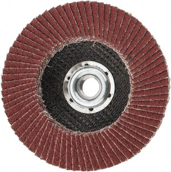 3M - 80 Grit, 4-1/2" Disc Diam, 5/8-11 Center Hole, Type 27 Ceramic Flap Disc - 13,300 Max RPM, Cloth Backing, Arbor Attaching System, Coated - Americas Industrial Supply