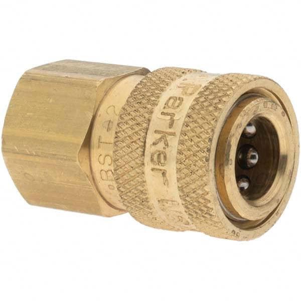 Parker - 1/4-18 NPTF Brass Hydraulic Hose Coupler - -4 Hose Size, 1/4" Hose Diam - Americas Industrial Supply