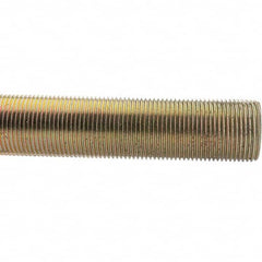 Value Collection - 1-1/4-12 UNF (Fine), 3' Long, Low Carbon Steel Threaded Rod - Yellow Zinc-Plated Finish - Americas Industrial Supply