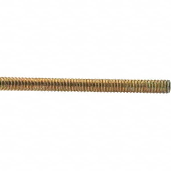 Value Collection - 1/2-20 UNF (Fine), 3' Long, Low Carbon Steel Threaded Rod - Yellow Zinc-Plated Finish - Americas Industrial Supply