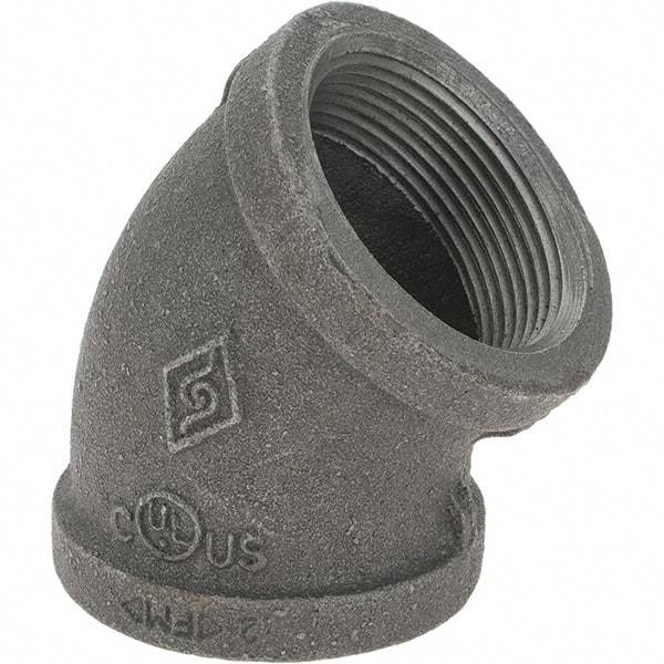 Value Collection - Size 1-1/2", Class 150, Malleable Iron Black Pipe 45° Elbow - 150 psi, Threaded End Connection - Americas Industrial Supply