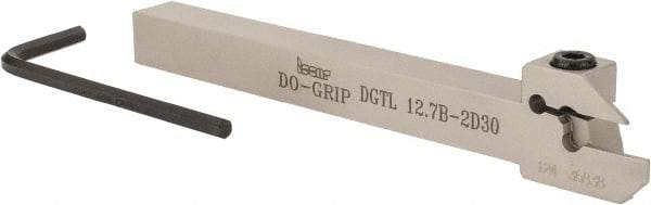 Iscar - 0.591" Max Depth of Cut, 0.075" Min Groove Width, 5-1/2" OAL, Left Hand Indexable Grooving Cutoff Toolholder - 1/2" Shank Height x 1/2" Shank Width, DG. 1../DG. 2.. Insert Style, DGT Toolholder Style, Series Do Grip - Americas Industrial Supply
