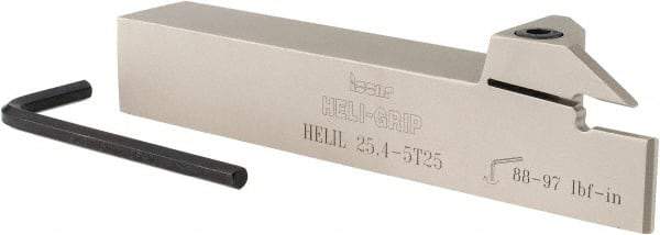 Iscar - External Thread, 0.197" Min Groove Width, 6" OAL, Left Hand Indexable Grooving Cutoff Toolholder - 0.165 Seat Size, 1" Shank Height x 1" Shank Width, DG../GRIP/HGN 300. Insert Style, HELI Toolholder Style, Series Heli-Grip - Americas Industrial Supply