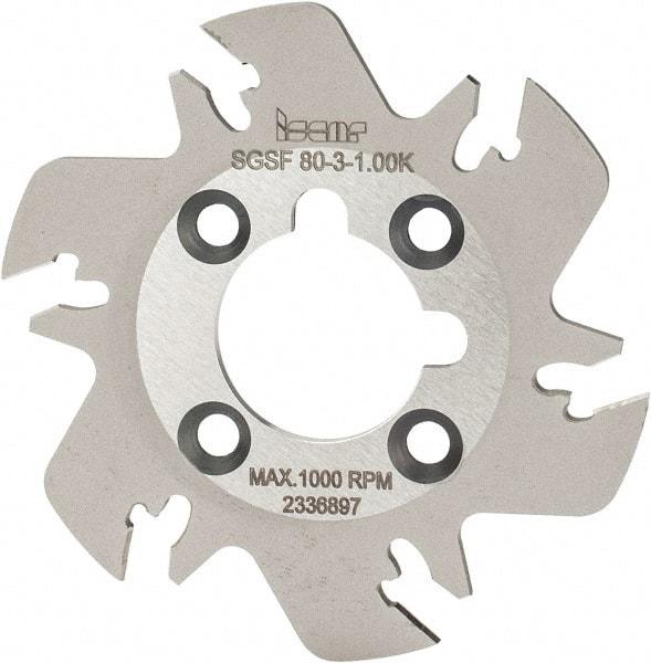 Iscar - Arbor Hole Connection, 3/32" Cutting Width, 0.63" Depth of Cut, 3.15" Cutter Diam, 1" Hole Diam, 6 Tooth Indexable Slotting Cutter - SGSF Toolholder, GSFN, GSFU Insert - Americas Industrial Supply