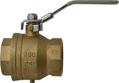 Value Collection - 2" Pipe, Full Port, Brass Full Port Ball Valve - Inline - One Way Flow, FNPT x FNPT Ends, Locking Lever Handle, 200 WOG, 150 WSP - Americas Industrial Supply