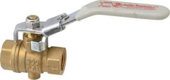 Value Collection - 1/4" Pipe, Full Port, Brass Full Port Ball Valve - Inline - One Way Flow, FNPT x FNPT Ends, Locking Lever Handle, 300 WOG, 150 WSP - Americas Industrial Supply