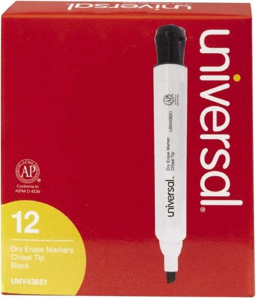 UNIVERSAL - Black, Chisel Tip, Dozen Dry Erase Markers - For Use with Dry Erase Marker Boards - Americas Industrial Supply