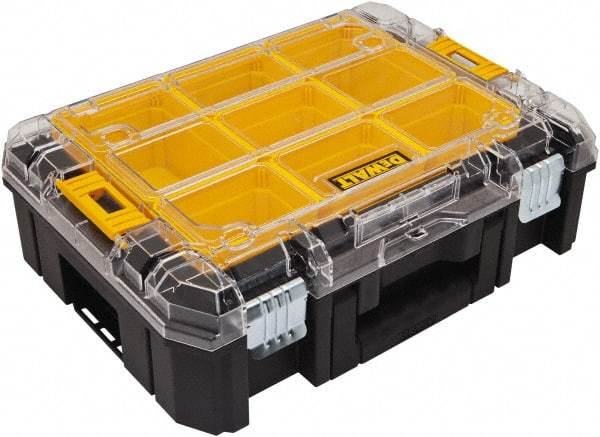 DeWALT - 7 Compartment Tool Organizer - 12-61/64" Wide x 17-5/32" Deep x 5-21/32" High, Structural Foam, Black/Yellow with Clear - Americas Industrial Supply