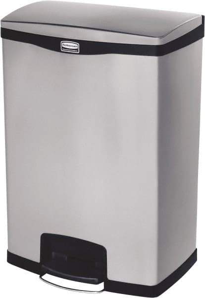 Rubbermaid - 24 Gal Rectangle Unlabeled Trash Can - 31.83" High x 21-3/4" Long, Chrome, Black, Metal - Americas Industrial Supply