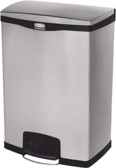 Rubbermaid - 24 Gal Rectangle Unlabeled Trash Can - 31.83" High x 21-3/4" Long, Chrome, Black, Metal - Americas Industrial Supply