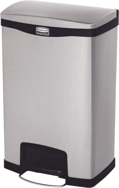 Rubbermaid - 13 Gal Rectangle Unlabeled Trash Can - 28.66" High x 18-1/8" Long, Chrome, Black, Metal - Americas Industrial Supply