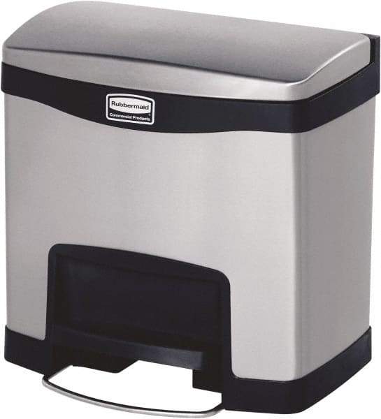 Rubbermaid - 4 Gal Rectangle Unlabeled Trash Can - 15.73" High x 15-1/2" Long, Chrome, Black, Metal - Americas Industrial Supply