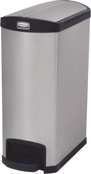 Rubbermaid - 13 Gal Rectangle Unlabeled Trash Can - 28.85" High x 22-5/8" Long, Chrome, Black, Metal - Americas Industrial Supply