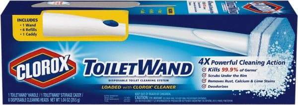 Clorox - 15-3/8" OAL Toilet Bowl Brush - Sponge End, Curved Plastic Handle, White, 6 Cleaning Head Refills - Americas Industrial Supply