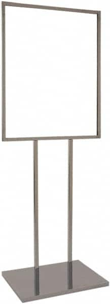 ECONOCO - 22 Inch Wide x 28 Inch High Sign Compatibility, Steel Square Frame Bulletin Sign Holder - Chrome, 60 Inch Holder Height, Holds 1 Sign - Americas Industrial Supply