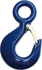 Campbell - 3,000 Lb Capacity, Chain Grade 100, Alloy Steel Eye Hook - 4.84" Reach, 1-1/8" Eye ID, 6.47" OAL, Painted Blue - Americas Industrial Supply