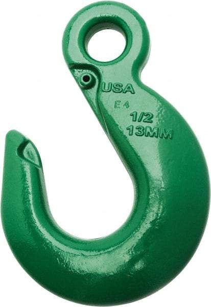 Campbell - 22,600 Lb Capacity, Chain Grade 100, Alloy Steel Eye Hook - 7.72" Reach, 1-5/16" Eye ID, 10-3/4" OAL, Painted Green - Americas Industrial Supply