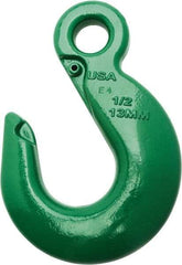 Campbell - 15,000 Lb Capacity, Chain Grade 100, Alloy Steel Eye Hook - 6.22" Reach, 1-1/8" Eye ID, 8.78" OAL, Painted Green - Americas Industrial Supply