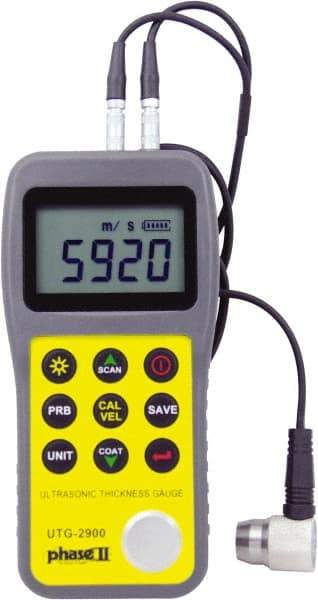 Phase II - 0.025" to 23" Pulse Echo Mode & 2-23/64" Echo-Echo Mode Measurement, 0.01mm Resolution Electronic Thickness Gage - Accurate up to 0.015mm - Americas Industrial Supply