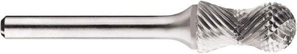 SGS Pro - 1/2" Cut Diam, 1/4" Shank Diam, Cylinder with Radius Head Double Cut Burr - Carbide, Radius End, 1" LOC, 1" OAL - Americas Industrial Supply