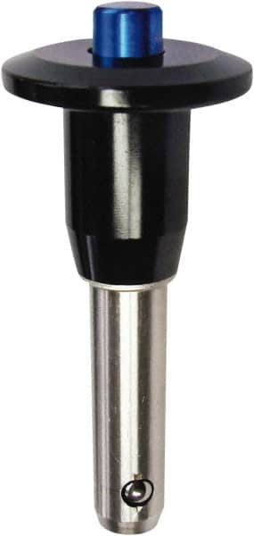Monroe Engineering Products - 5/8" Diam, 1-1/2" Usable Length, Button Handle, Push Button Quick Release Pin - 3-3/4" OAL, Grade 4140 Steel, Zinc-Plated Finish - Americas Industrial Supply