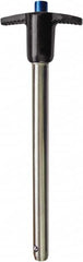 Monroe Engineering Products - 1" Diam, 3" Usable Length, T Handle, Push Button Quick Release Pin - 6-1/8" OAL, Grade 4140 Steel, Zinc-Plated Finish - Americas Industrial Supply