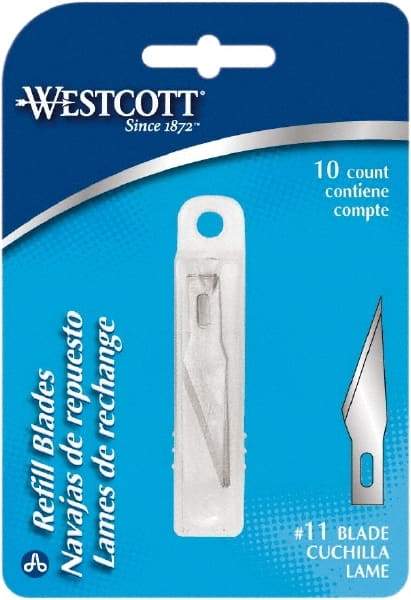 Westcott - 10 Piece Stainless Steel Hobby Blade - 57mm OAL, 0.984" Blade Length, 0.02" Blade Thickness - Americas Industrial Supply